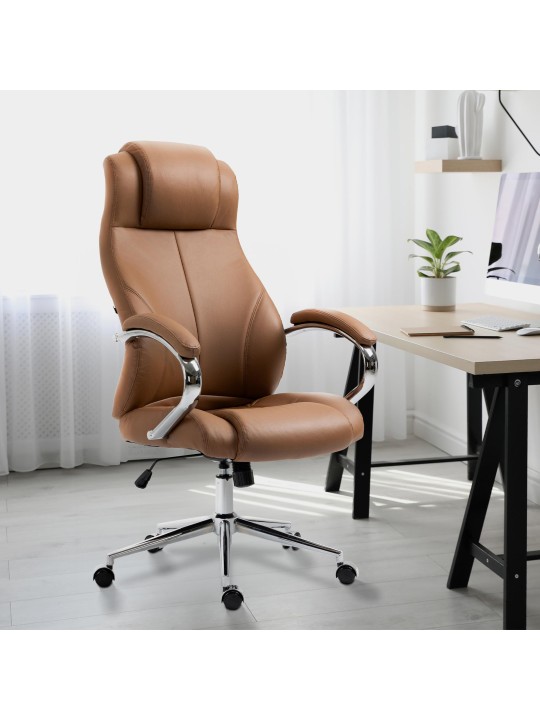 Chaise de bureau Salford cuir véritable, brun clair