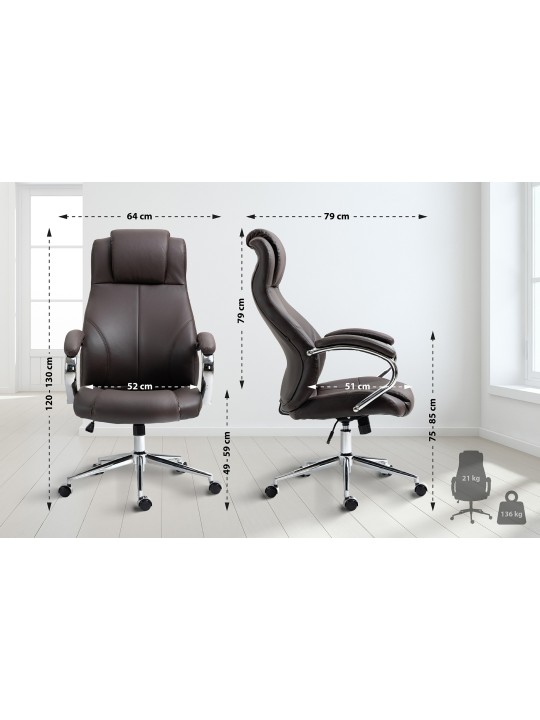 Chaise de bureau Salford cuir véritable, brun