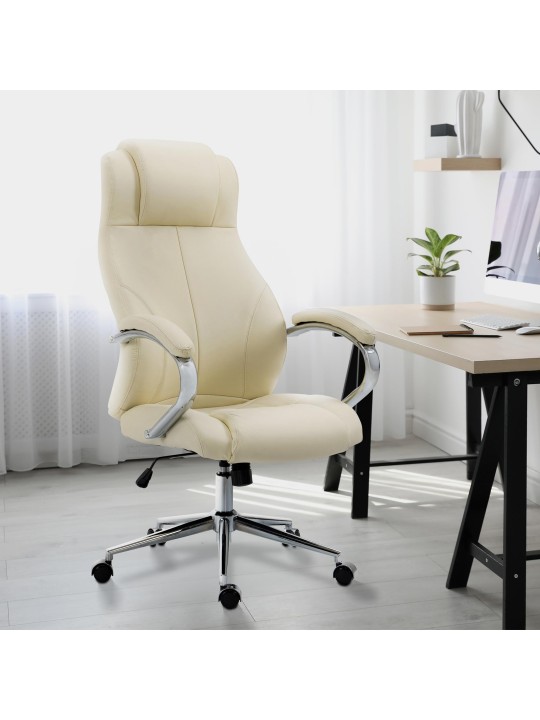 Chaise de bureau Salford cuir véritable, crème