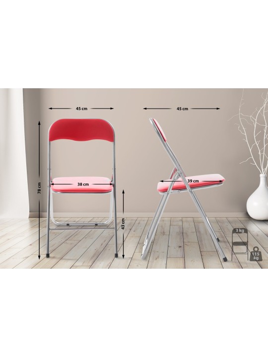Chaise pliante Felix, rouge/argent