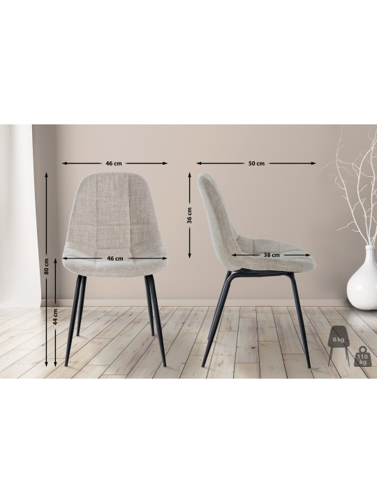 Lot de 2 chaises Tom tissu, crème Lot de 2 chaises Tom tissu, crème