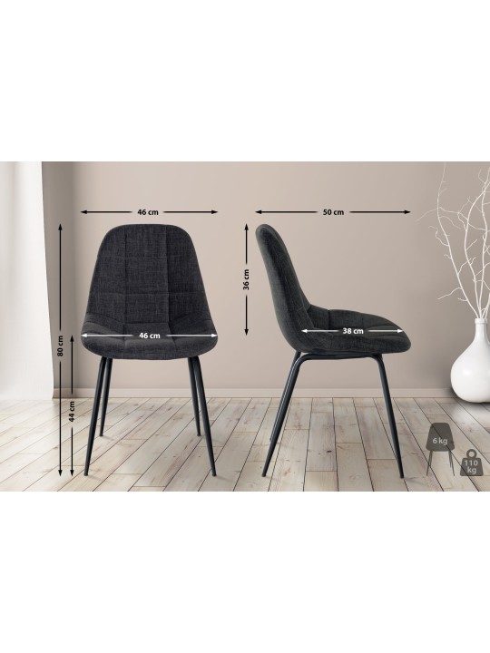Lot de 2 chaises Tom tissu, gris foncé