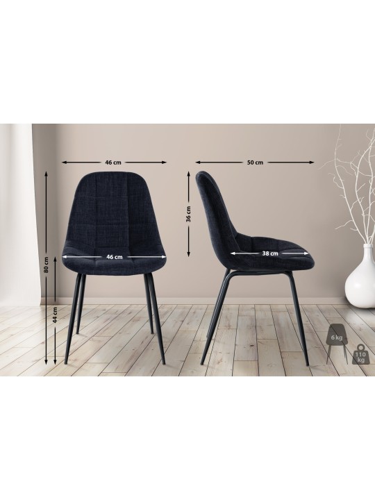 Lot de 2 chaises Tom tissu, noir