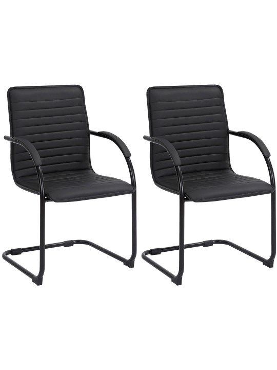 Lot de 2 chaises visiteurs Tira simili cuir, noir/noir Lot de 2 chaises visiteurs Tira simili cuir, noir/noir