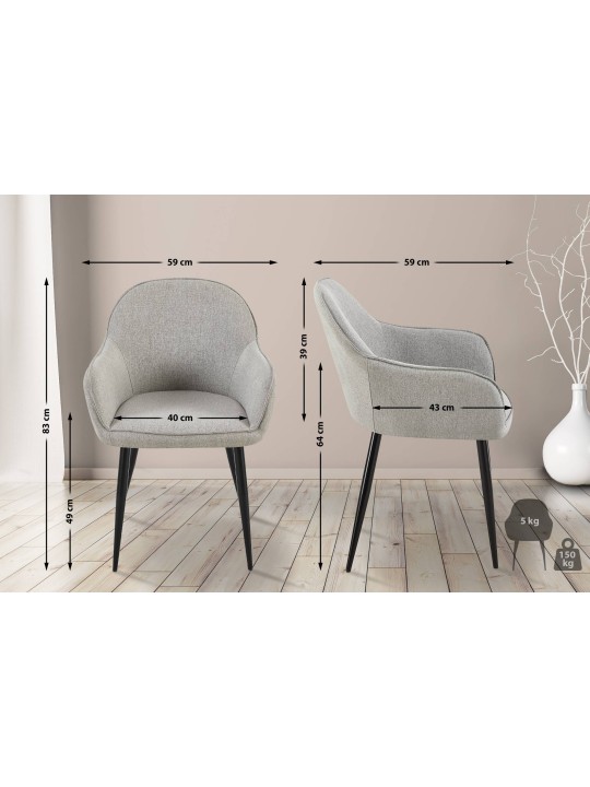 Lot de 2 chaises de salle à manger Boise tissu, gris Lot de 2 chaises de salle à manger Boise tissu, gris