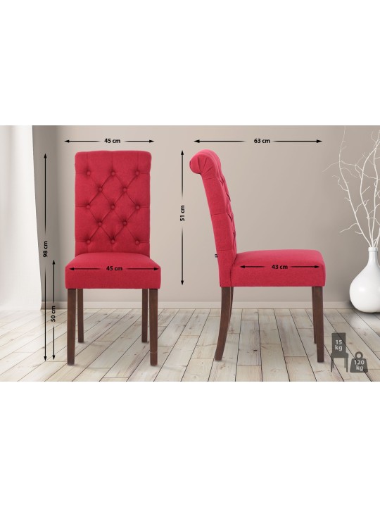 Lot de 2 chaises de salle à manger Lisburn en tissu, rouge