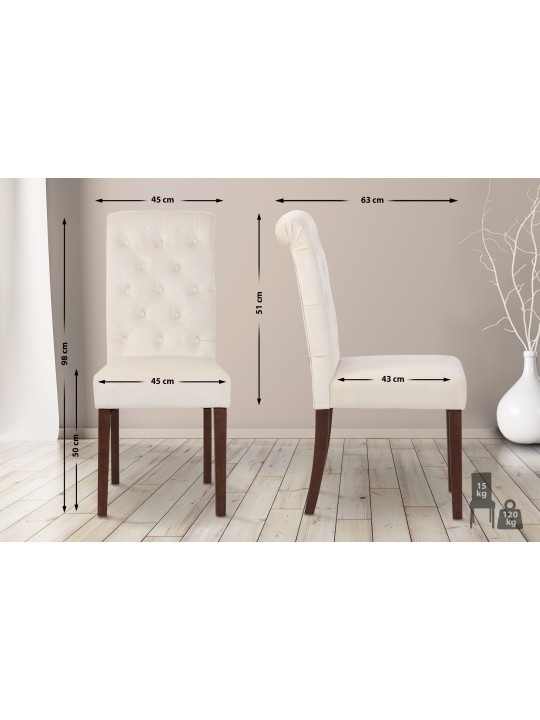 Lot de 2 chaises de salle à manger Lisburn velours, crème