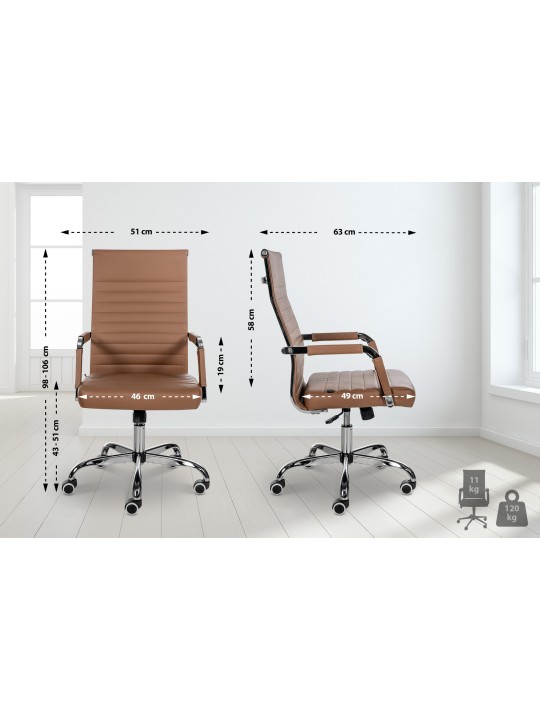Chaise de bureau Amadora simili cuir, brun clair