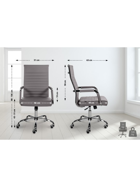 Chaise de bureau Amadora simili cuir, gris