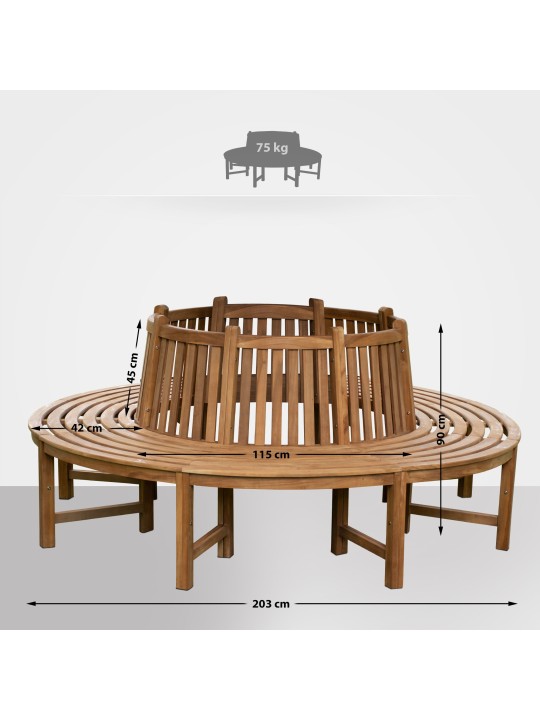 Banc d'arbre Nila 206cm rond avec dossier, brun
