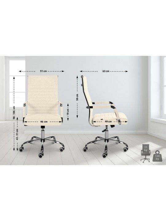 Chaise de bureau Amadora en tissu, crème