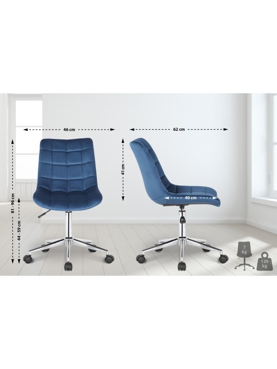 Chaise de bureau Medford velours, bleu