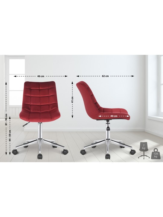 Chaise de bureau Medford velours, rouge