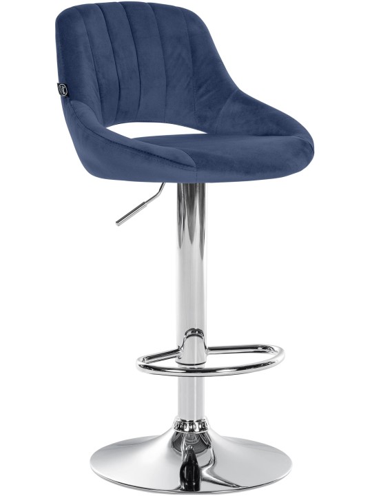 Tabouret de bar Milet velours chrome, bleu