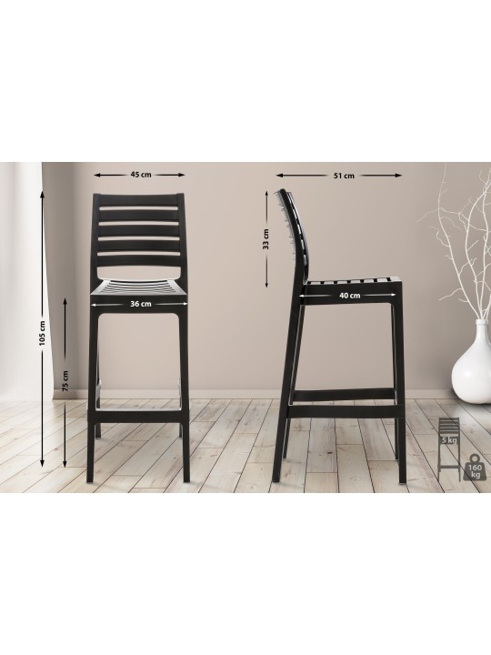 Tabouret de bar Ares, noir
