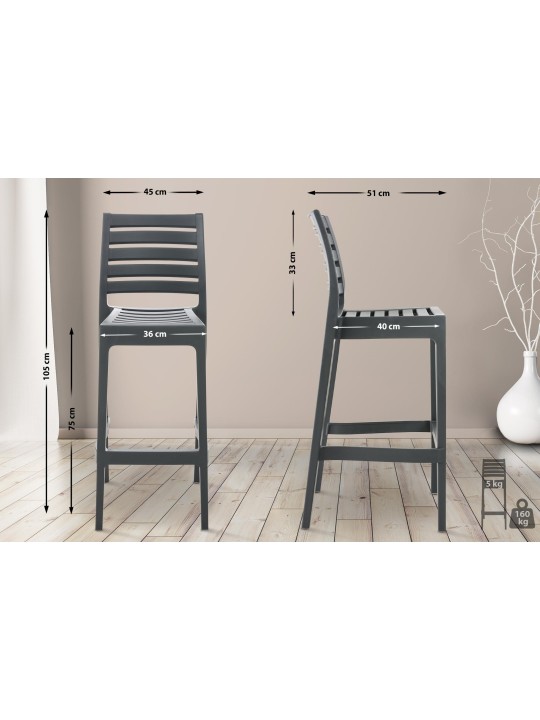 Tabouret de bar Ares, gris foncé