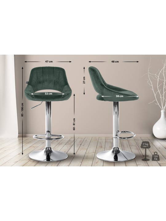 Tabouret de bar Milet velours chrome, vert Tabouret de bar Milet velours chrome, vert