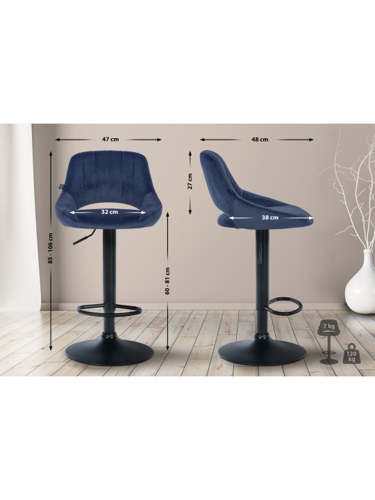 Tabouret de bar Milet velours, bleu