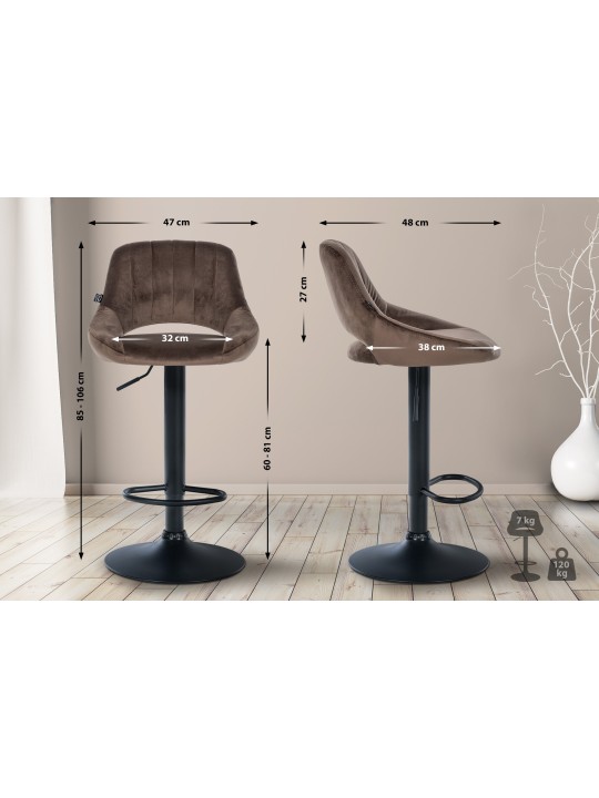 Tabouret de bar Milet velours, brun
