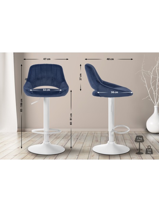Tabouret de bar Milet velours, bleu