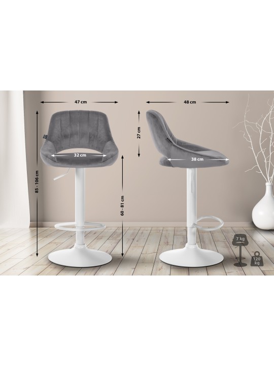 Tabouret de bar Milet velours, gris foncé