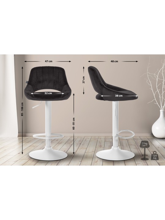 Tabouret de bar Milet velours, noir