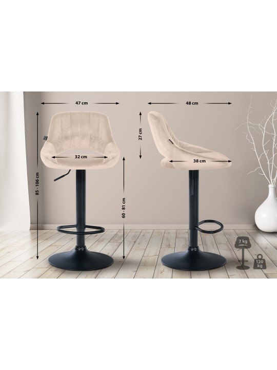 Lot de 2 tabourets de bar Milet velours B, crème