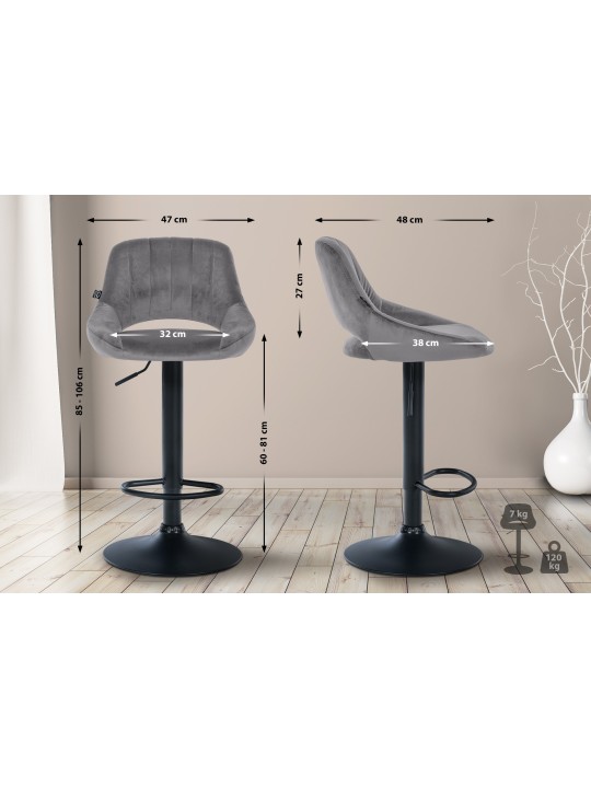 Lot de 2 tabourets de bar Milet velours B, gris foncé