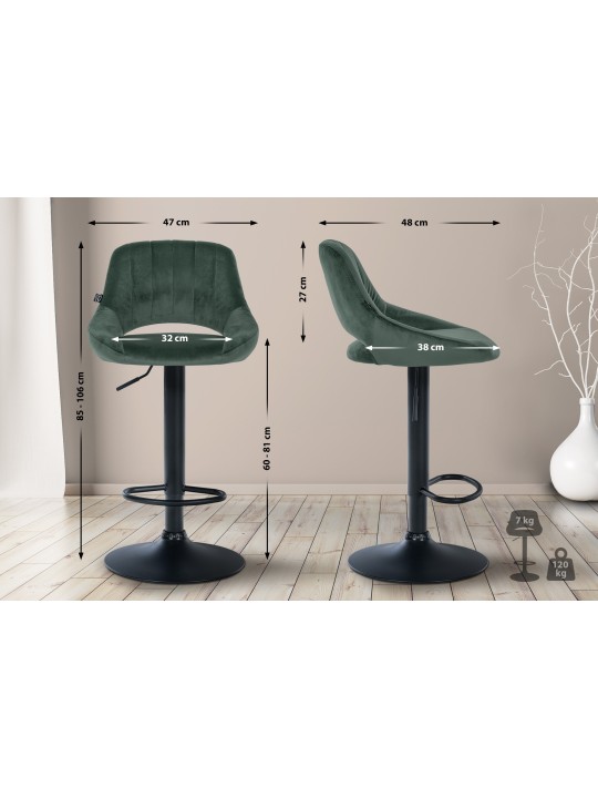 Lot de 2 tabourets de bar Milet velours B, vert