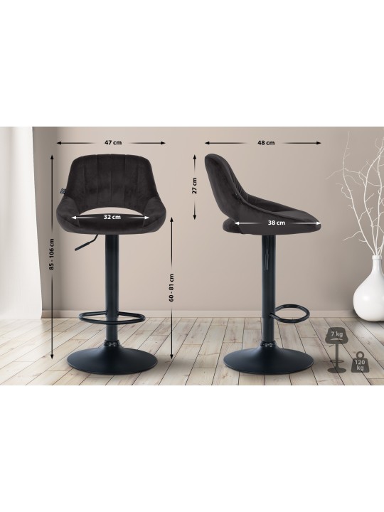 Lot de 2 tabourets de bar Milet velours B, noir