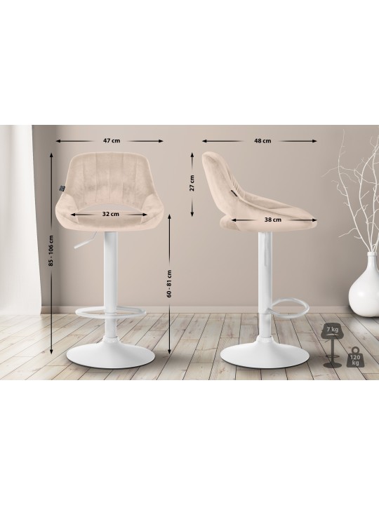 Lot de 2 tabourets de bar Milet velours W, crème