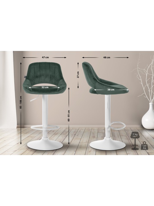 Lot de 2 tabourets de bar Milet velours W, vert