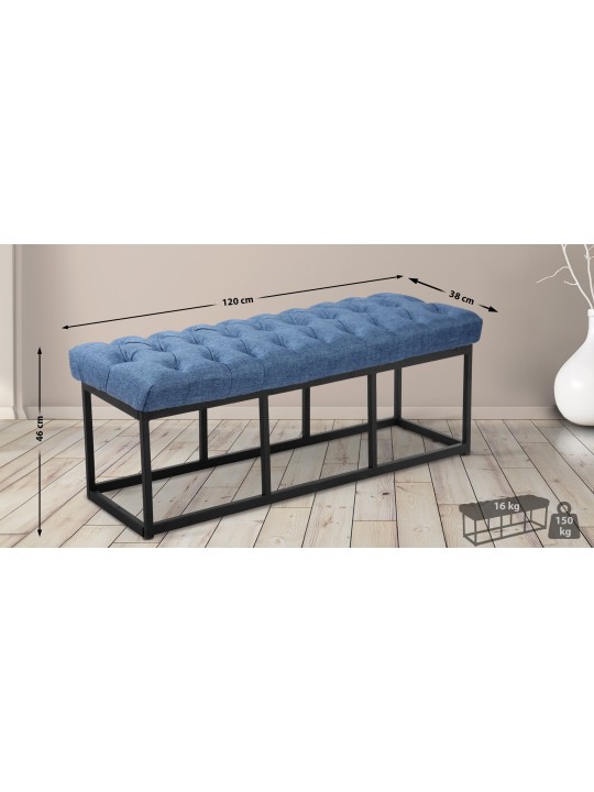 Banc Amun en tissu 120 cm, bleu