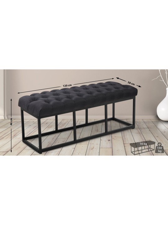 Banc Amun en tissu 120 cm, noir
