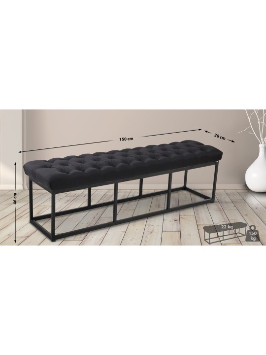 Banc Amun tissu 150 cm, noir