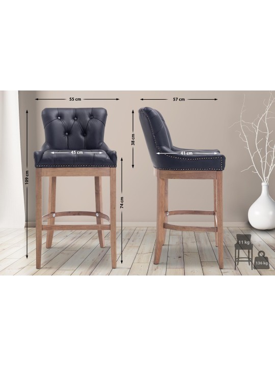 Tabouret de bar Lakewood cuir véritable, clair antique, noir Tabouret de bar Lakewood cuir véritable, clair antique, noir