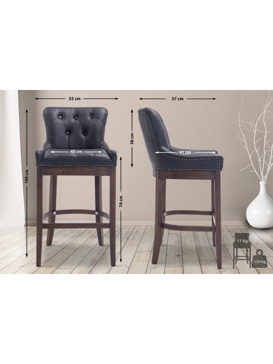 Tabouret de bar Lakewood cuir véritable, antique, noir Tabouret de bar Lakewood cuir véritable, antique, noir