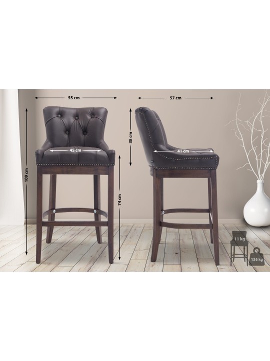 Tabouret de bar Lakewood cuir véritable, antique, brun