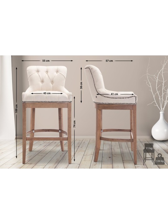 Tabouret de bar Lakewood tissu, antique clair, crème