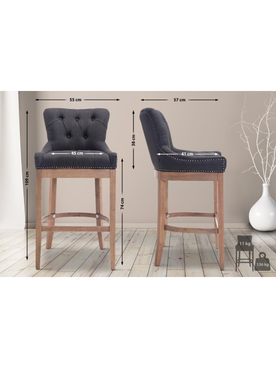 Tabouret de bar Lakewood tissu, antique clair, gris foncé