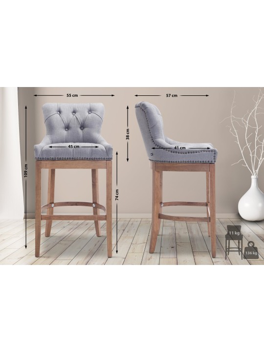 Tabouret de bar Lakewood tissu, antique clair, gris clair Tabouret de bar Lakewood tissu, antique clair, gris clair