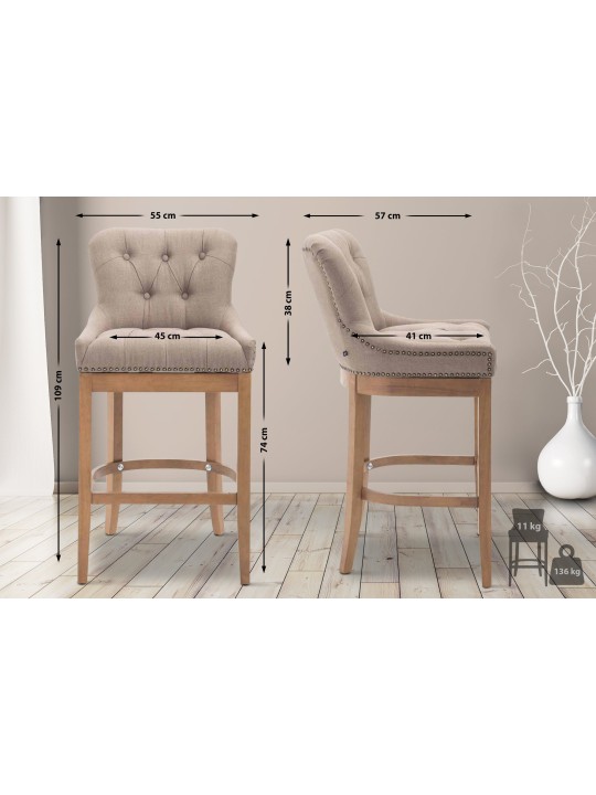 Tabouret de bar Lakewood tissu, antique clair, taupe