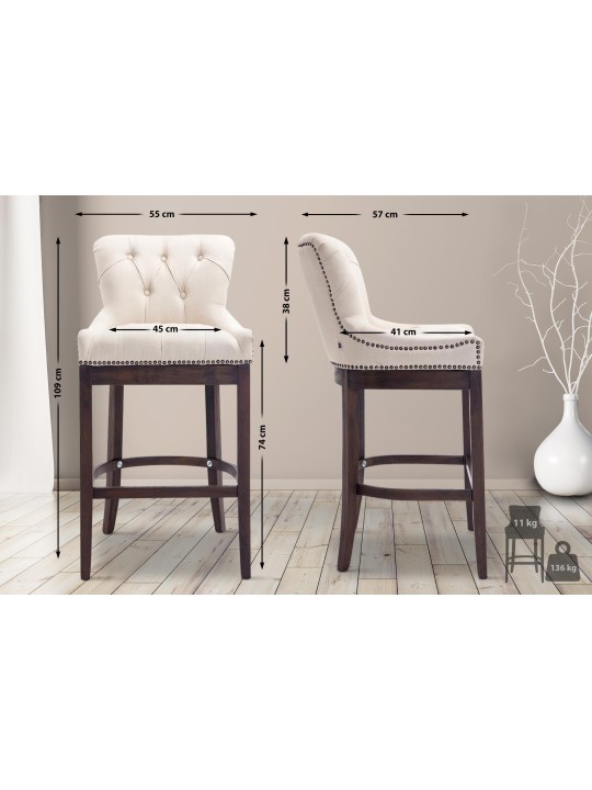 Tabouret de bar Lakewood en tissu, antique, crème