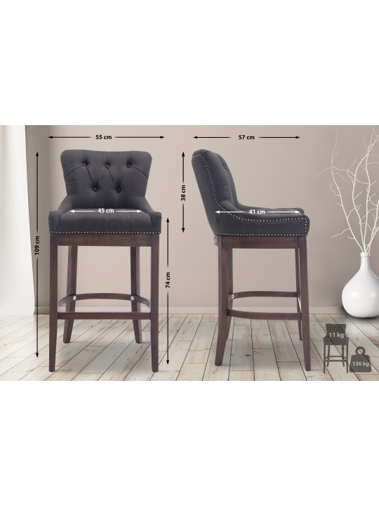 Tabouret de bar Lakewood en tissu, antique, gris foncé
