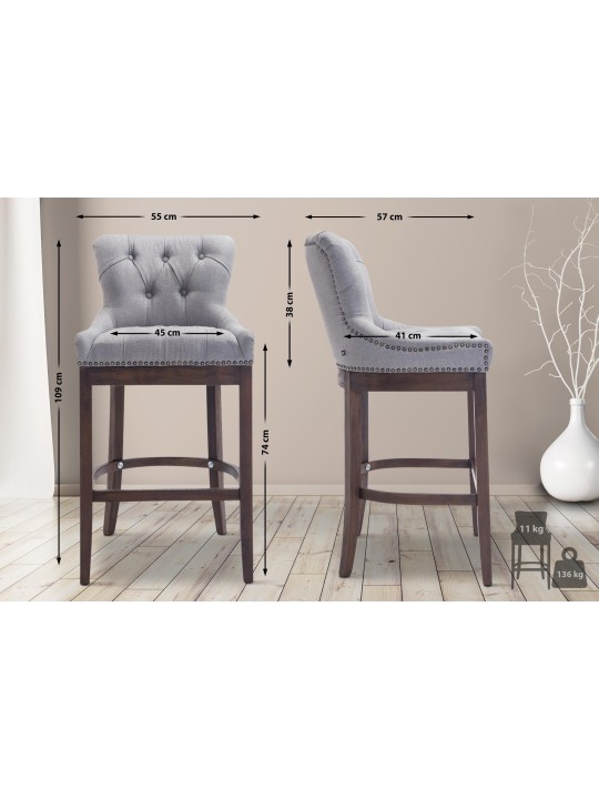 Tabouret de bar Lakewood en tissu, antique, gris clair