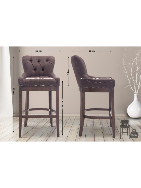 Tabouret de bar Lakewood en tissu, antique, brun