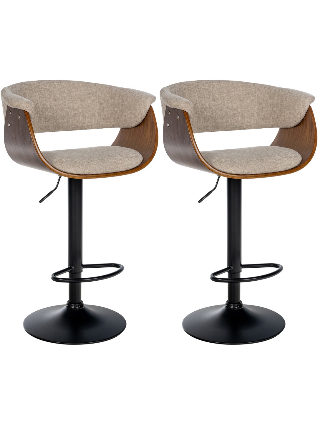 Lot de 2 tabourets de bar Vestal tissu, noyer/crème