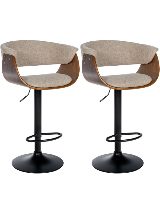 Lot de 2 tabourets de bar Vestal tissu, noyer/crème