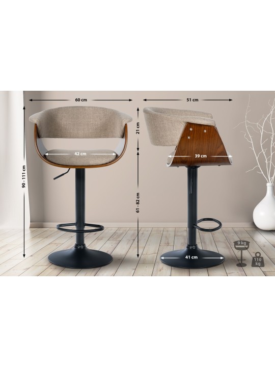 Lot de 2 tabourets de bar Vestal tissu, noyer/crème