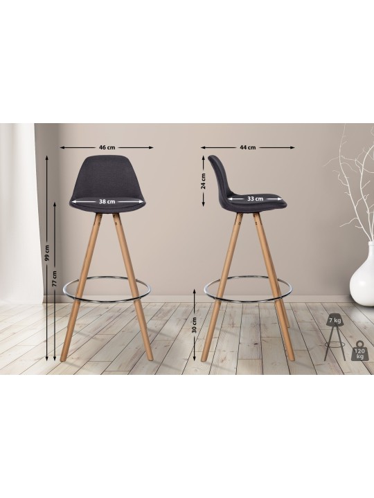 Tabouret de bar Corbin tissu rond naturel, gris foncé